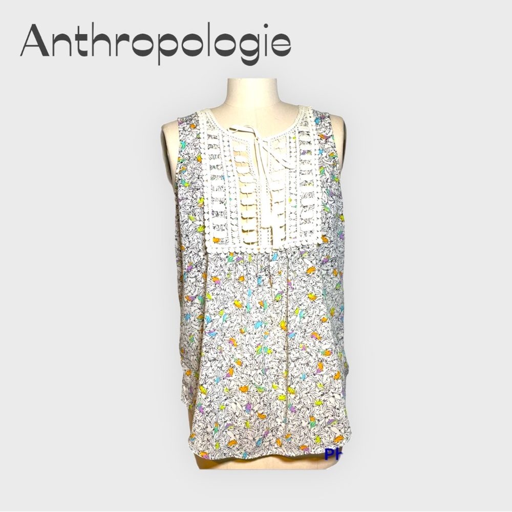 Anthropologie Meadow Rue Bird print sleeveless blouse size Medium